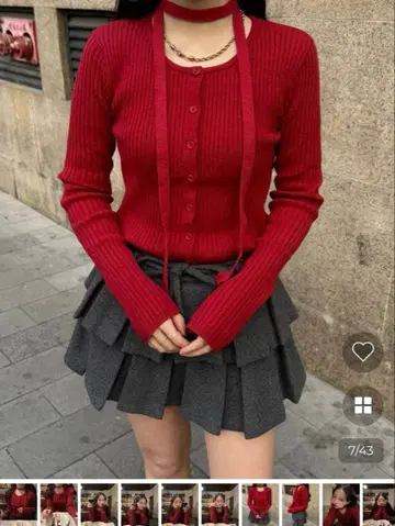 nugu VISCO 슬림 리브 스카프 가디건 레드 freesize