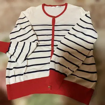 스트라이프 가디건 빨간색 리브