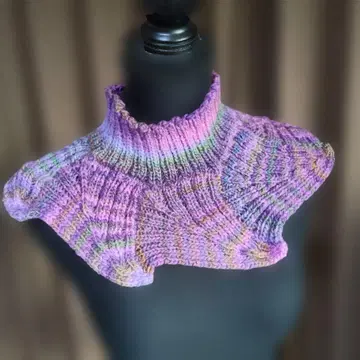 손뜨개질 다색 (보라색 단염) 니트 하이넥 넥워머 웨이브 넥워머