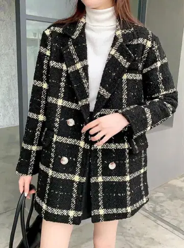 GRL NEW 체크 무늬 라메 트위드 테일러드 자켓