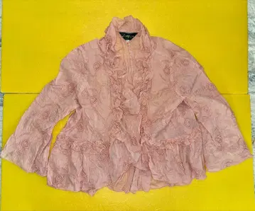 새상품급 장미빛 인생 장미 레이스 플레어 블라우스 연핑크 M 일본제