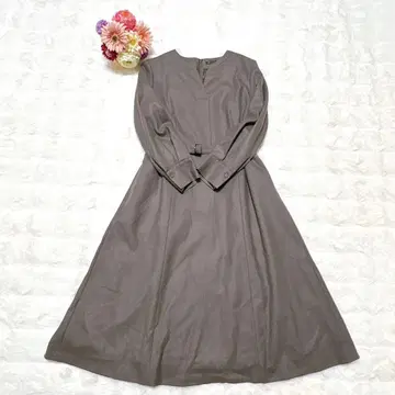 새상품급 23구 롱 원피스 빅 사이즈 3L 벨트 포함 울 그레이 브라운