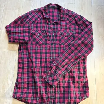 플란넬 셔츠 빨간색과 검정색 체크 XL 사이즈