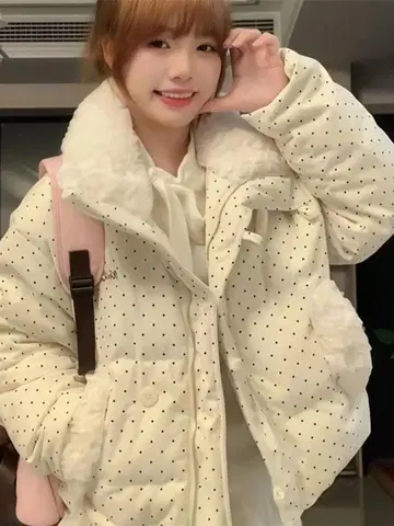 여성용 코듀로이 도트 퀼팅 다운 블라우스 두꺼운 원단 넉넉한 핏