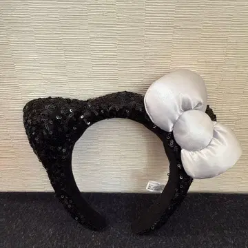 고양이 귀 머리띠 스팽글 블랙