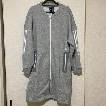 아디다스 롱 노카라 자켓 그레이 M