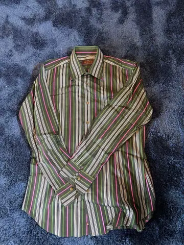 ETRO 그린 핑크 스트라이프 긴팔 셔츠