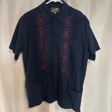 블랙 플라워 자수 하와이안 셔츠 38