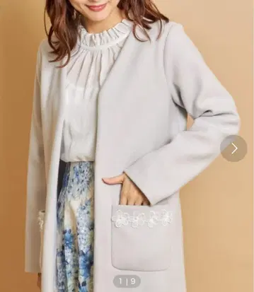 tocco closet 라이트 그레이 롱 코트 프론트 포켓 부착