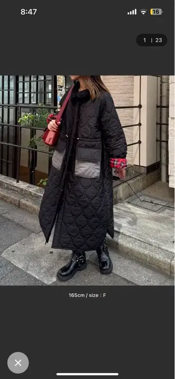 블랙 퀼팅 롱 코트 사이즈 F