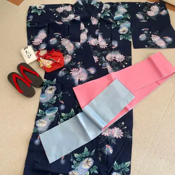 꽃무늬 유카타 오비 일본 나막신 복조리 세트