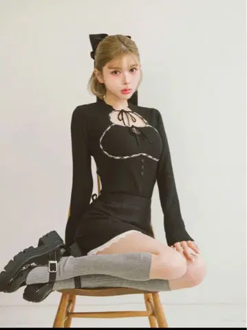 [ Darich ] 프론트 오픈 리브 니트탑