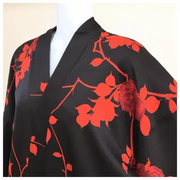 순수 실크 겉옷 장미 블랙 기장 82 화장 68.5 리사이클 기모노