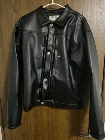 블랙 합성 피혁 캐주얼 자켓