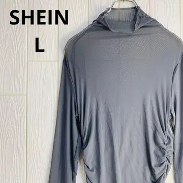 SHEIN 비침 그레이 하이넥 긴팔 드레이프 상의 L 사이즈