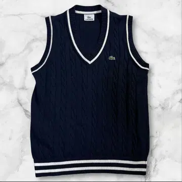 미사용급 LACOSTE 니트 스웨터 베스트 네이비 로고 L