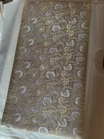 꽃무늬 자수 후쿠로 오비 골드 컬러 보라색 전통 예복 기모노 후쿠로 오비