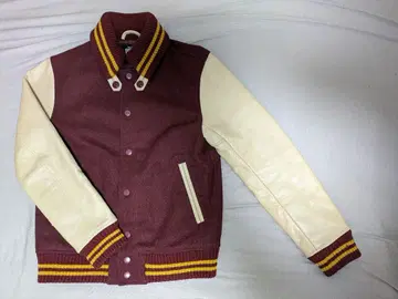 Beams 가죽 바시티 자켓 사이즈 S 와인 레드