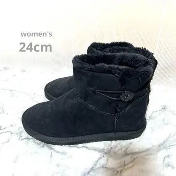 새상품급 블랙 블랙 무톤 부츠 버튼 포함 24cm 보아 퍼 숏부츠