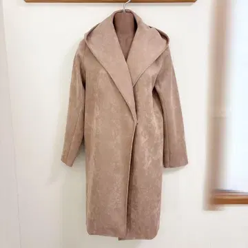 Doux archives 페이크 스웨이드 롱 후드 코트 자켓