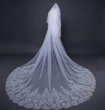 웨딩 베일 롱 자수 비쥬 스팽글