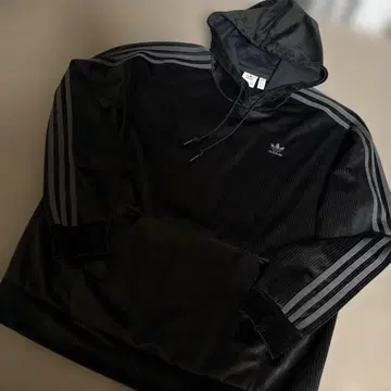 y2k 미사용 / adidas 코듀로이 후드티 / 벨로아 블랙