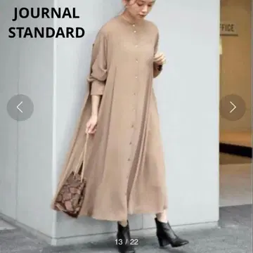 새상품급 저널 스탠다드 백 플리츠 셔츠 원피스 베이지 프론트 오픈