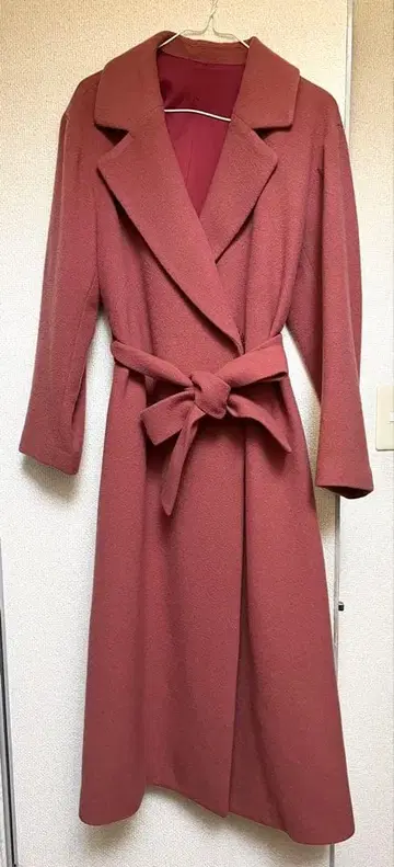핑크 롱 코트 허리 리본 포함