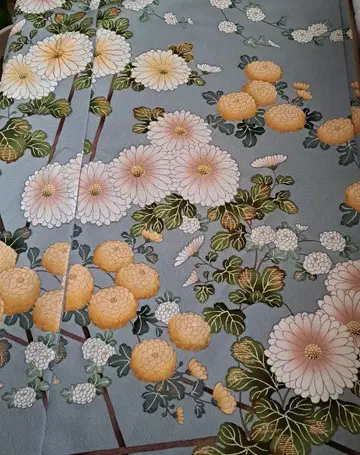 하나이 유키코 순수 실크 호몬기 미사용 새상품 가봉 상태 국화 무늬