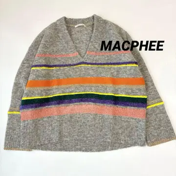 새상품급 그레이 스트라이프 긴팔 V넥 스웨터 울모헤어 MACPHEE