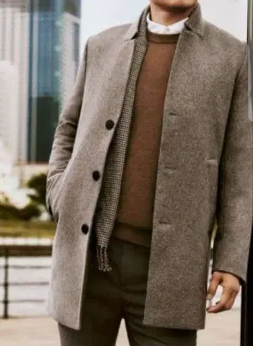 그레이 울 혼방 싱글 브레스 체스터 코트