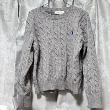 그레이 케이블 니트 L 사이즈 긴팔 폴로 자수