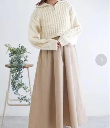 wcloset 케이블 짜임 니트 하프 지퍼 풀오버 원피스 니트