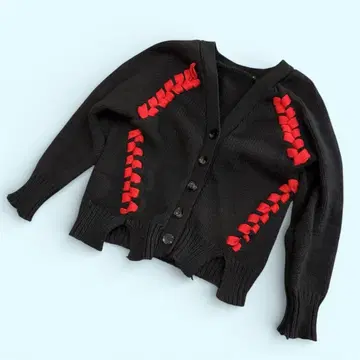 한국 구매 레이스업 니트 가디건 타이트 블랙 레드