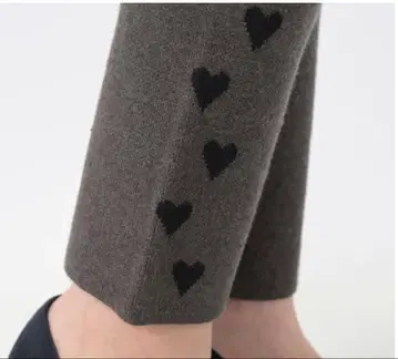 안도라부 하트 무늬 니트 자카드 레깅스 블랙