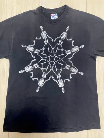 90s 스컬 스켈레톤 디자인 T셔츠 Hanes 로카빌리 밴드T