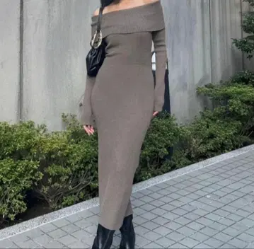 rienda 오프숄더 니트 원피스