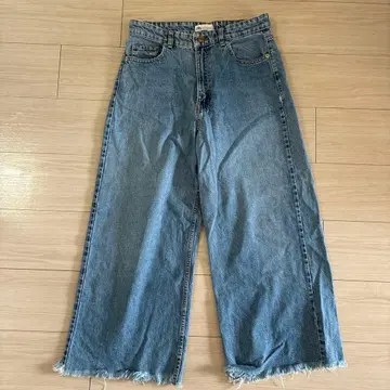 자라 ZARA 와이드 데님 청바지 밑단 컷팅 사이즈 40 블루