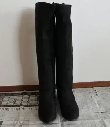 블랙 니하이 부츠 중간 힐