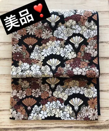 [새상품급] 모던 블랙 베이스 꽃무늬 후쿠로 오비