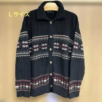 Plevo 그레이 카우친 니트 가디건 눈꽃 패턴 L