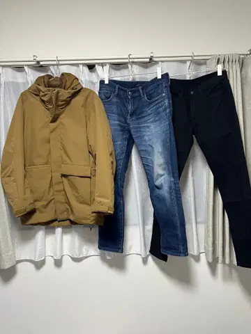 유니클로 하이브리드 다운 파카 데님 세트