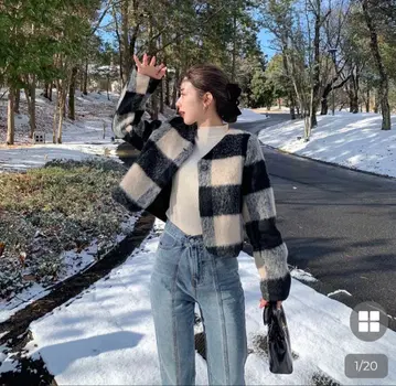 nugu 체크 크롭 자켓