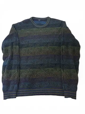 스트라이프 니트 스웨터 청록색 보라색