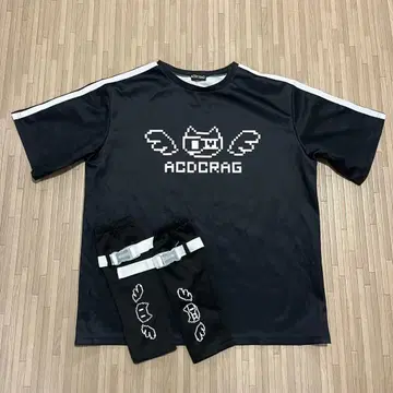 ACOCRAG 도트 고양이 반팔 T셔츠 + 암커버 세트