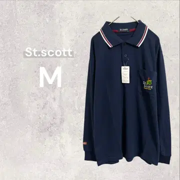 미사용 새상품 세인트 스캇 남성용 긴팔 피케 셔츠 네이비 M 로고 자수