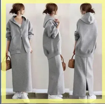 [인기] 셋업 스커트 속기모 그레이 L 가을/겨울 후드티 스커트