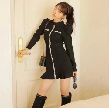 Mmeeme 에무미에메 바이컬러 니트 트위드 미니 원피스