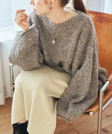 hinari 오버 MIX 부클 니트 브라운