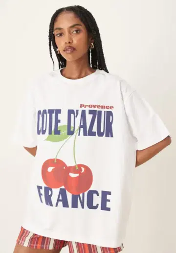 오버사이즈 T셔츠 코트다쥐르 체리 프린트T셔츠